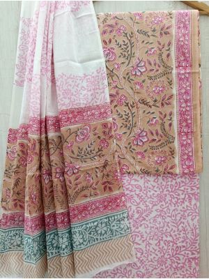 Jaipuri Print Pure Cotton Dress Material with Malmal Cotton Dupatta - KC021626