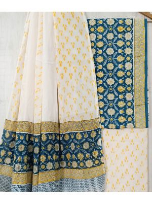 Jaipuri Print Pure Cotton Dress Material with Malmal Cotton Dupatta - KC021639