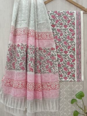 Jaipuri Print Pure Cotton Dress Material with Malmal Cotton Dupatta - KC021646