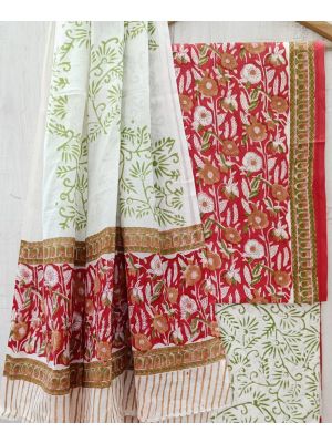 Jaipuri Print Pure Cotton Dress Material with Malmal Cotton Dupatta - KC021656