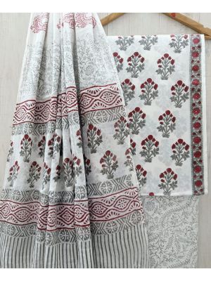 Jaipuri Print Pure Cotton Dress Material with Malmal Cotton Dupatta - KC021660