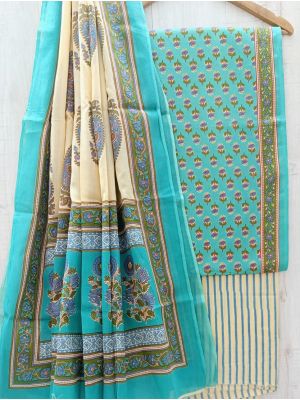 Jaipuri Print Pure Cotton Dress Material with Malmal Cotton Dupatta - KC021661