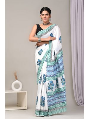 Beautiful Hand Block Printed Malmal Cotton Saree - KC100580