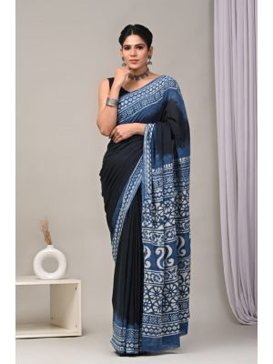 Beautiful Hand Block Printed Malmal Cotton Saree - KC100582