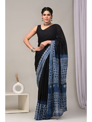 Beautiful Hand Block Printed Malmal Cotton Saree - KC100585