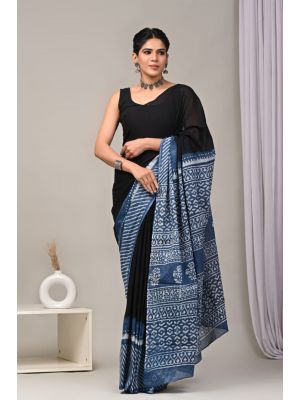 Beautiful Hand Block Printed Malmal Cotton Saree - KC100586