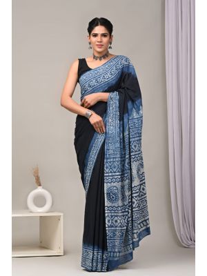 Beautiful Hand Block Printed Malmal Cotton Saree - KC100587