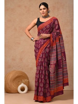 Beautiful Hand Block Printed Malmal Cotton Saree - KC100595