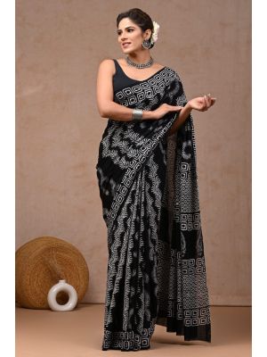 Beautiful Hand Block Printed Malmal Cotton Saree - KC100598