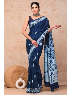 Beautiful Hand Block Printed Malmal Cotton Saree - KC100603