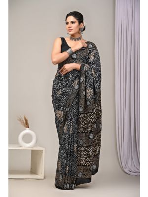 Beautiful Hand Block Printed Malmal Cotton Saree - KC100608