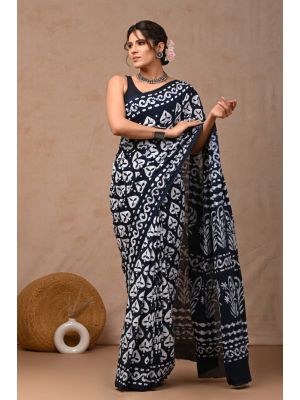 Beautiful Hand Block Printed Malmal Cotton Saree - KC100615