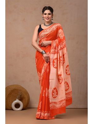 Beautiful Hand Block Printed Malmal Cotton Saree - KC100617