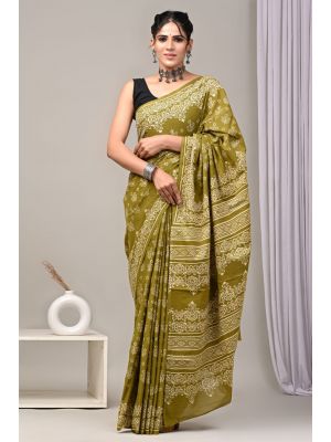 Beautiful Hand Block Printed Malmal Cotton Saree - KC100620