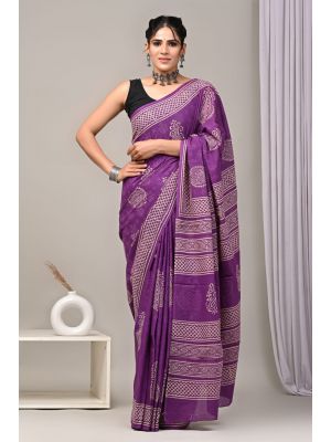 Beautiful Hand Block Printed Malmal Cotton Saree - KC100622