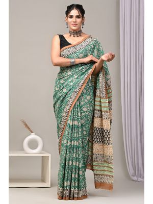 Beautiful Hand Block Printed Malmal Cotton Saree - KC100623