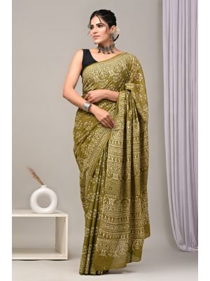 Beautiful Hand Block Printed Malmal Cotton Saree - KC100625