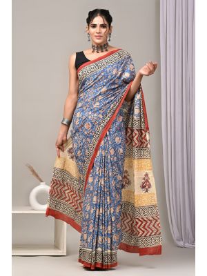 Beautiful Hand Block Printed Malmal Cotton Saree - KC100627