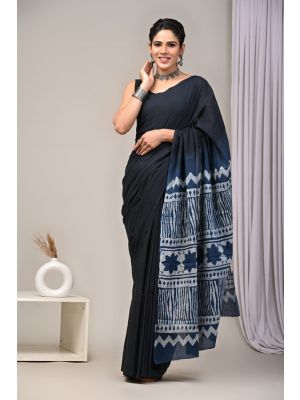 Beautiful Hand Block Printed Malmal Cotton Saree - KC100632