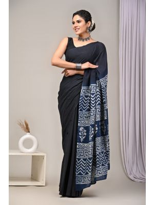 Beautiful Hand Block Printed Malmal Cotton Saree - KC100633