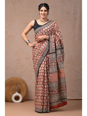 Beautiful Hand Block Printed Malmal Cotton Saree - KC100636