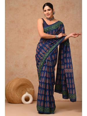 Beautiful Hand Block Printed Malmal Cotton Saree - KC100641