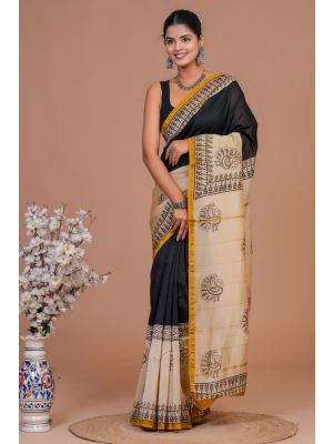 Beautiful Hand Block Printed Chanderi Silk Sarees - KC120563