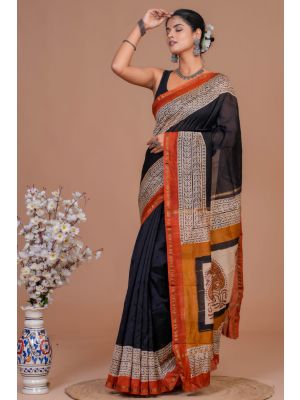 Beautiful Hand Block Printed Chanderi Silk Sarees - KC120564