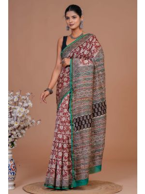 Beautiful Hand Block Printed Chanderi Silk Sarees - KC120571