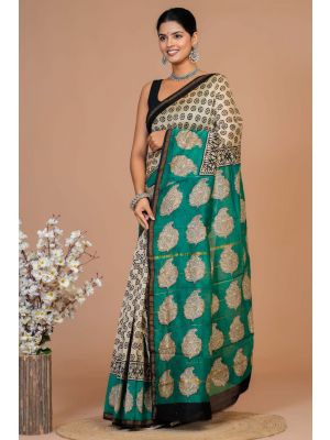 Beautiful Hand Block Printed Chanderi Silk Sarees - KC120577