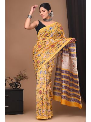 Beautiful Hand Block Printed Chanderi Silk Sarees - KC120580