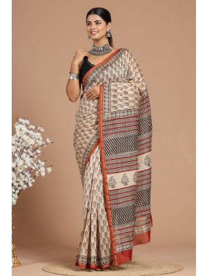 Beautiful Hand Block Printed Chanderi Silk Sarees - KC120597