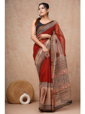 Beauitul Premium Quality Hand Block Printed Kota Doria Saree - KC150227