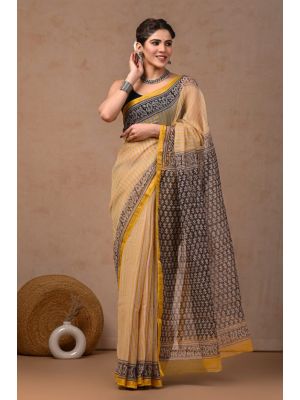 Beauitul Premium Quality Hand Block Printed Kota Doria Saree - KC150232