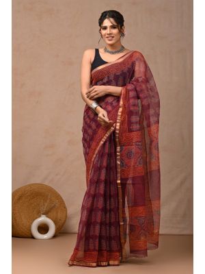 Beauitul Premium Quality Hand Block Printed Kota Doria Saree - KC150234