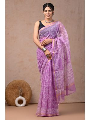 Beauitul Premium Quality Hand Block Printed Kota Doria Saree - KC150236