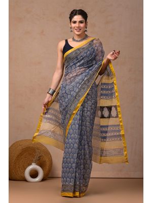 Beauitul Premium Quality Hand Block Printed Kota Doria Saree - KC150238