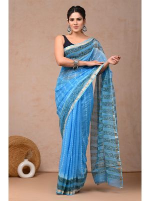 Beauitul Premium Quality Hand Block Printed Kota Doria Saree - KC150240