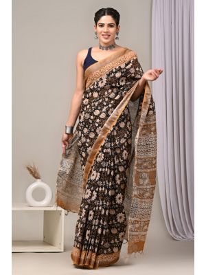 Linen Cotton Saree with Beautiful Silver Zari Border - KC180099