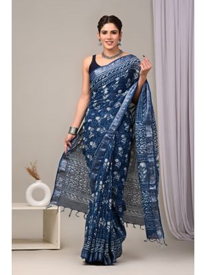 Linen Cotton Saree with Beautiful Silver Zari Border - KC180107