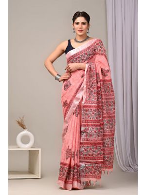 Linen Cotton Saree with Beautiful Silver Zari Border - KC180114