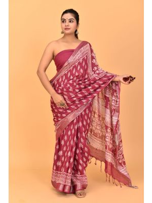 Linen Cotton Saree with Beautiful Silver Zari Border - KC180136