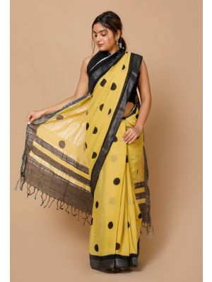 Linen Cotton Saree with Beautiful Silver Zari Border - KC180138