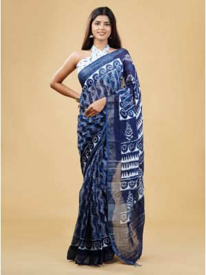 Linen Cotton Saree with Beautiful Silver Zari Border - KC180139