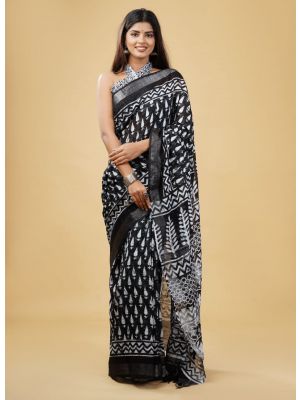 Linen Cotton Saree with Beautiful Silver Zari Border - KC180143