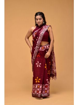 Linen Cotton Saree with Beautiful Silver Zari Border - KC180144