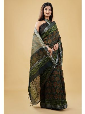 Linen Cotton Saree with Beautiful Silver Zari Border - KC180145