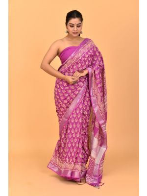 Linen Cotton Saree with Beautiful Silver Zari Border - KC180148