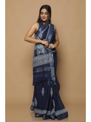 Linen Cotton Saree with Beautiful Silver Zari Border - KC180153