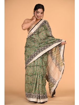 Linen Cotton Saree with Beautiful Silver Zari Border - KC180158